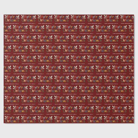 Modern Cute Colorful Merry Kerstmaroon Cadeaupapier (Vlak)