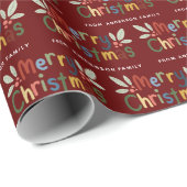 Modern Cute Colorful Merry Kerstmaroon Cadeaupapier (Rol Hoek)