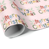 Modern Cute Colorful Merry Kerstroze Cadeaupapier (Rol Hoek)