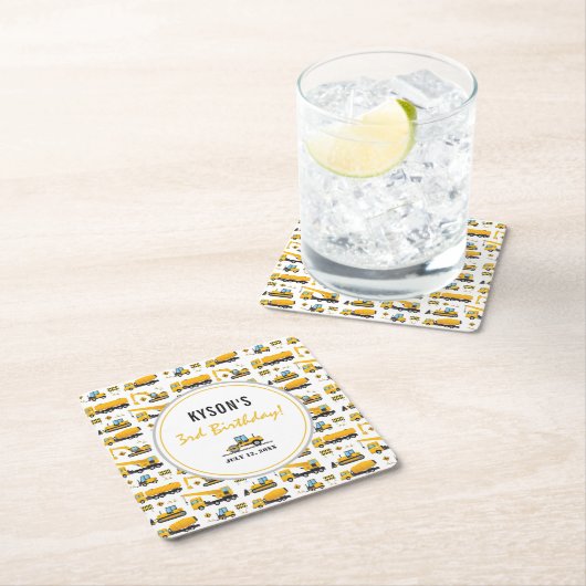 Modern Cute Construction Trucks Boy Birthday Kartonnen Onderzetters (Insitu)