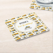 Modern Cute Construction Trucks Boy Birthday Kartonnen Onderzetters (Schuin)