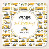 Modern Cute Construction Trucks Boy Birthday Kartonnen Onderzetters (Voorkant)