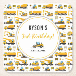 Modern Cute Construction Trucks Boy Birthday Kartonnen Onderzetters