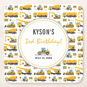 Modern Cute Construction Trucks Boy Birthday Kartonnen Onderzetters