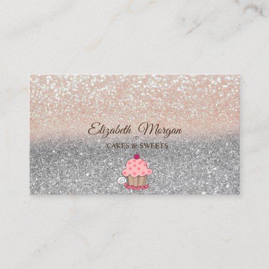 Modern Cute Cupcake, Glitter Ombre Visitekaartje (Voorkant)