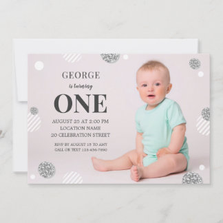 Modern Cute Custom Baby Foto 1st Birthday Kaart