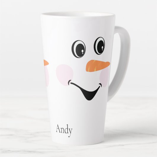 Modern Cute Custom glimlach Snowman face Latte Mok (Rechterhoek)
