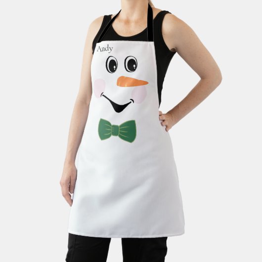 Modern Cute Custom Snowman face apron bow red Schort (Insitu)
