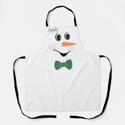 Modern Cute Custom Snowman face apron bow red Schort (Voorkant)