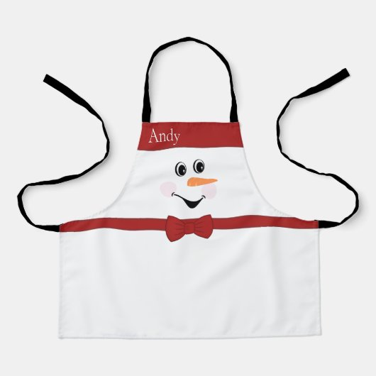 Modern Cute Custom Snowman face apron bow red Schort (Voorkant)