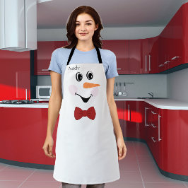 Modern Cute Custom Snowman face apron bow red Schort