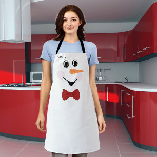 Modern Cute Custom Snowman face apron bow red Schort