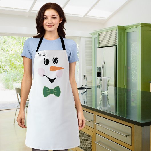 Modern Cute Custom Snowman face apron bow red Schort