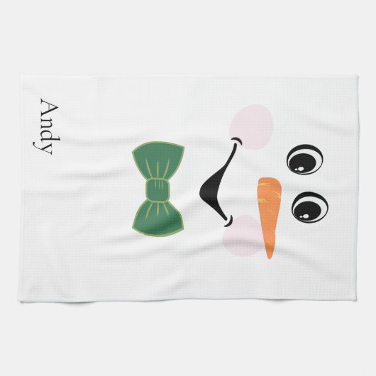 Modern Cute Custom Snowman face apron bow stropdas Theedoek (Horizontaal)