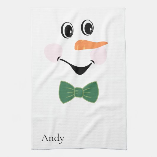 Modern Cute Custom Snowman face apron bow stropdas Theedoek (Verticaal)