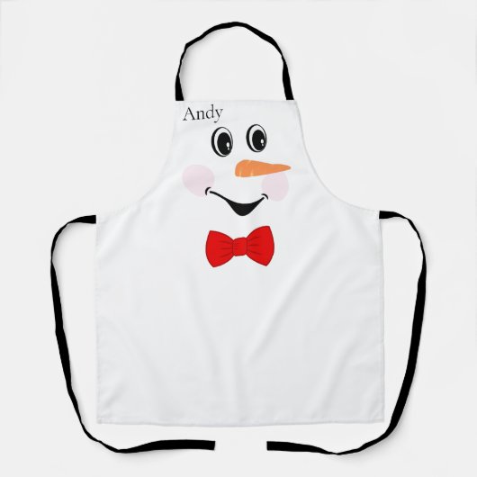 Modern Cute Custom Snowman face apron red bow stro Schort (Voorkant)