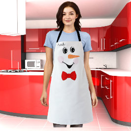 Modern Cute Custom Snowman face apron red bow stro Schort