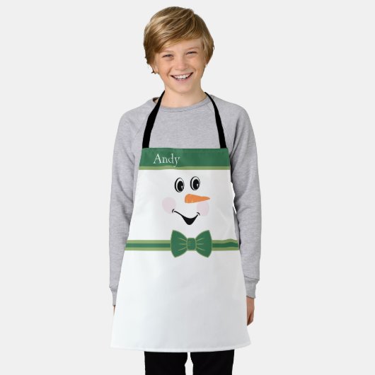 Modern Cute Custom Snowman Face Green Pet Bowtie Schort (Gedragen)