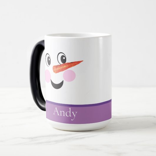 Modern Cute Custom Snowman face Paars Scarf Magische Mok (Voorkant links)