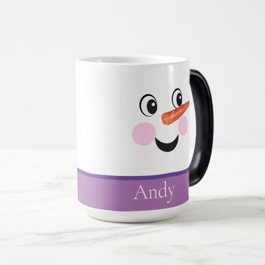 Modern Cute Custom Snowman face Paars Scarf Magische Mok (Voorkant rechts)