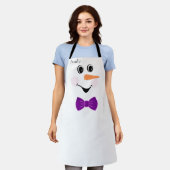 Modern Cute Custom Snowman Face Paarse Bowtie Schort (Gedragen)