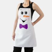 Modern Cute Custom Snowman Face Paarse Bowtie Schort (Insitu)