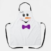Modern Cute Custom Snowman Face Paarse Bowtie Schort (Voorkant)