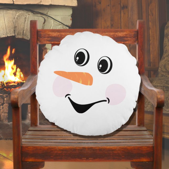 Modern Cute Custom Snowman face Rond Kussen (Creator heeft geüpload)