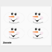 Modern Cute Custom Snowman face Winter Party Ovale Sticker (Vel)