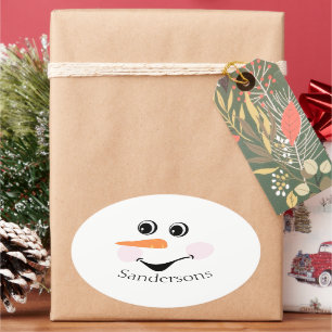 Modern Cute Custom Snowman face Winter Party Ovale Sticker