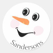 Modern Cute Custom Snowman face Winter Party Ronde Sticker (Voorkant)