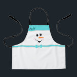 Modern Cute Custom Snowman gezicht Blauwgroen Bow Schort<br><div class="desc">Modern Cute Custom Snowman Face met een Blauwgroen blauwe Bowtie Aprons</div>