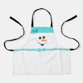 Modern Cute Custom Snowman gezicht Blauwgroen Bow Schort (Voorkant)
