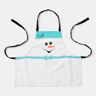 Modern Cute Custom Snowman gezicht Blauwgroen Bow Schort