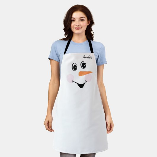 Modern Cute Custom Snowman glimlachend gezicht Schort (Gedragen)