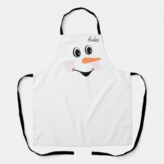 Modern Cute Custom Snowman glimlachend gezicht Schort (Voorkant)