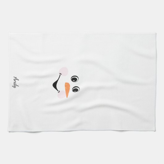 Modern Cute Custom Snowman glimlachend gezicht Theedoek (Horizontaal)