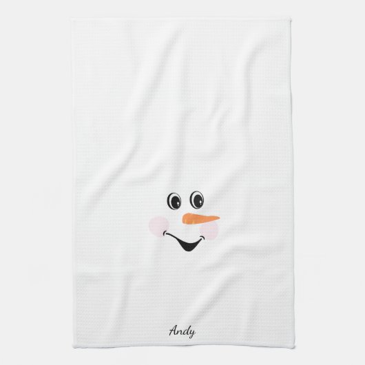 Modern Cute Custom Snowman glimlachend gezicht Theedoek (Verticaal)