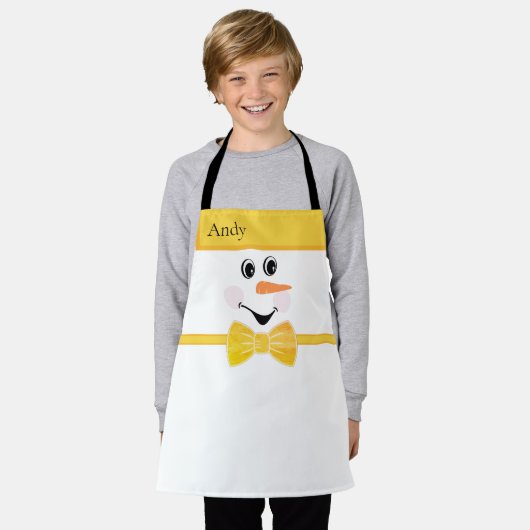 Modern Cute Custom Snowman onder Gele Goud Bow Schort (Gedragen)