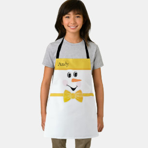 Modern Cute Custom Snowman onder Gele Goud Bow Schort