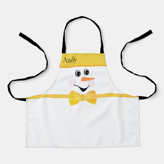 Modern Cute Custom Snowman onder Gele Goud Bow Schort (Voorkant)