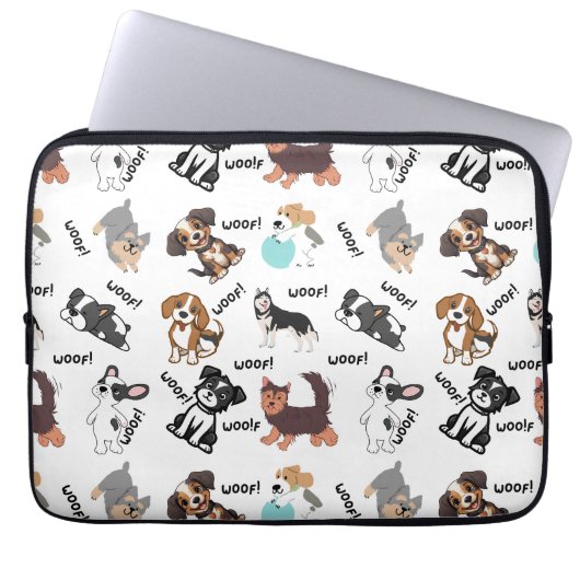 Modern Cute Dog and Woof! Electronics Laptop Bag Laptop Sleeve (Voorkant)