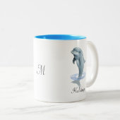 Modern Cute Dolphin, Script and Monogram Tweekleurige Koffiemok (Voorkant rechts)