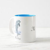 Modern Cute Dolphin, Script and Monogram Tweekleurige Koffiemok (Voorkant links)