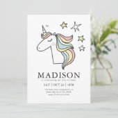 Modern Cute Doodle Unicorn Stars Birthday Kaart (Staand voorkant)