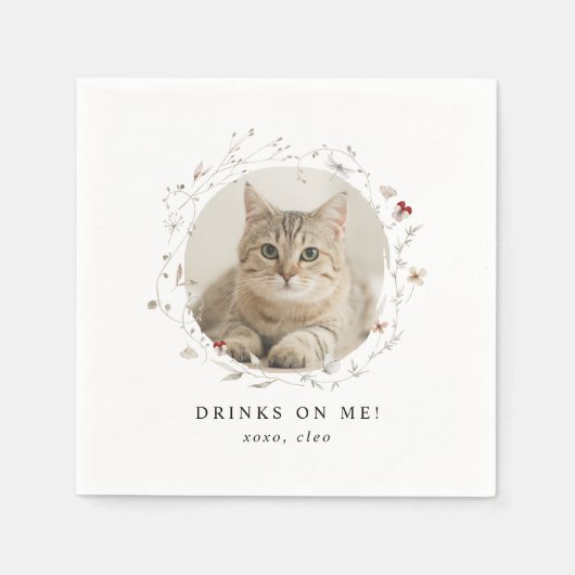 Modern Cute Drinks on Me Pet Photo Wedding Servet (Voorkant)