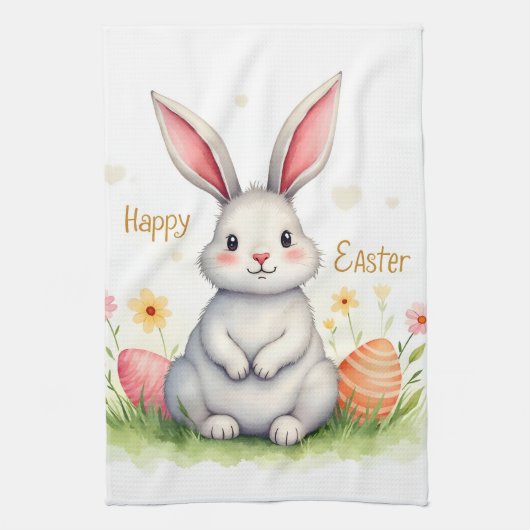 Modern Cute Easter Bunny And Eggs Collection Theedoek (Verticaal)