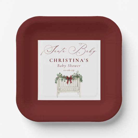 Modern Cute Elegant Santa Baby Baby Shower  Papieren Bordje (Voorkant)