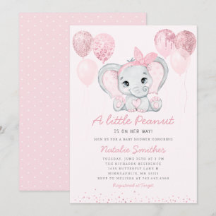 Modern Cute Elephant Girl Balloons Baby shower Inv Kaart
