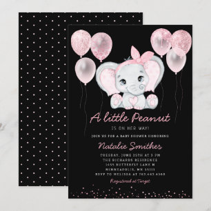 Modern Cute Elephant Girl Balloons Baby shower Inv Kaart